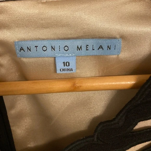 ANTONIO MELANI Black Midi Sheath Dress with Cutout Design Cap Sleeves Size 10 - Picture 7 of 14